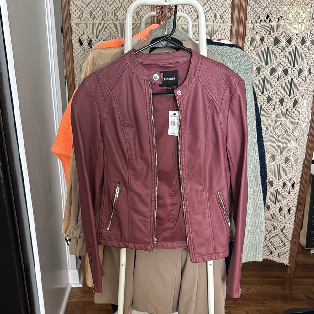 Express Women's Maroon Faux Leather Jacket